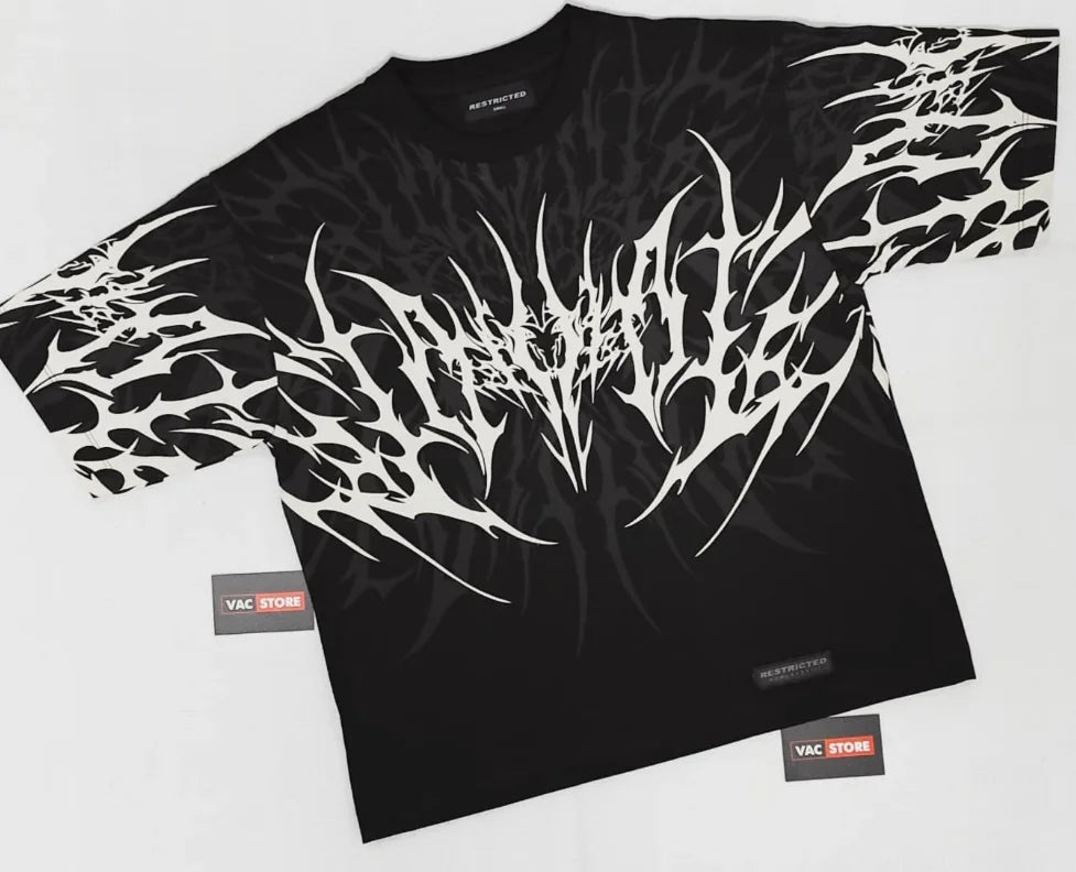 Camiseta Y2K Cyberpunk Gothic con Textura de Espinas - Algodón Puro Streetwear Hombre