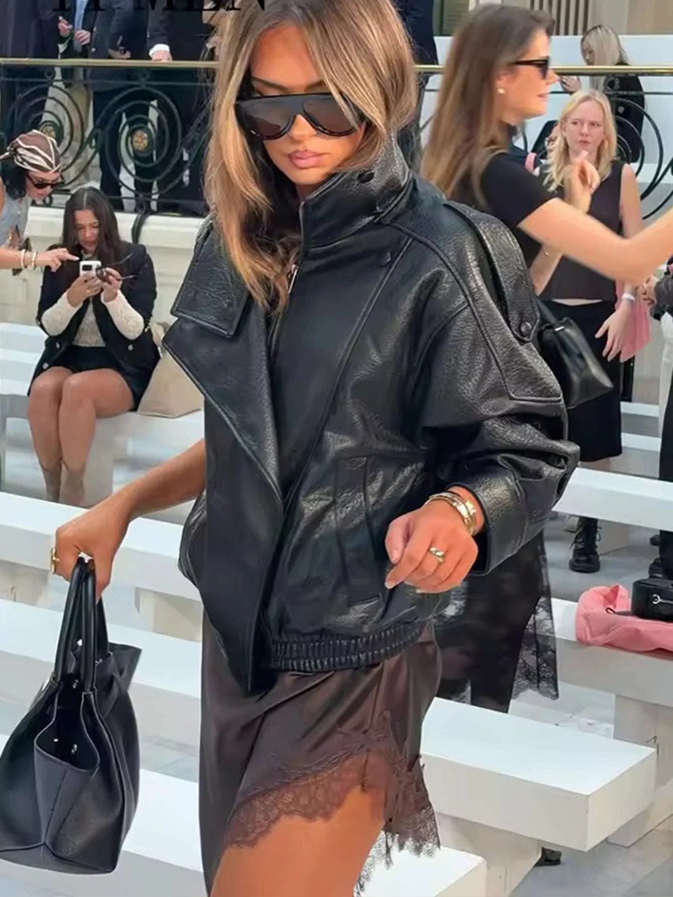 Chaqueta de Cuero Sintético Oversized - Estilo Streetwear Mujer