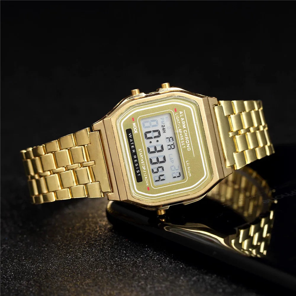Reloj Digital Elegante Acero Inoxidable - Business Oro/Plata Unisex