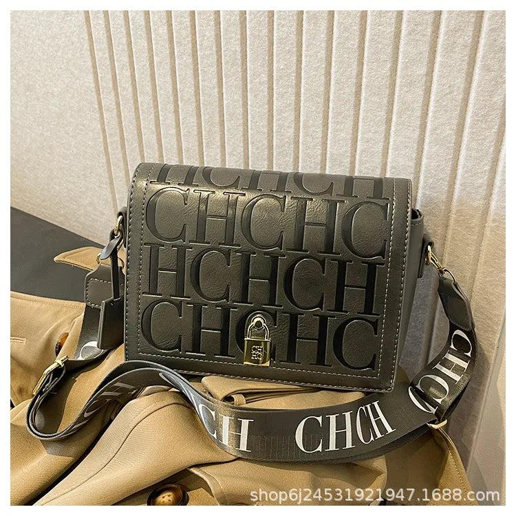 Bolso Bandolera Gran Capacidad con Letras en Relieve - Estilo Minimalista PU