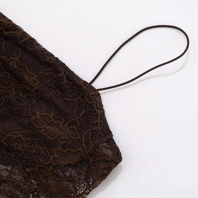 Vestido Maxi con Encaje Transparente - Un Hombro