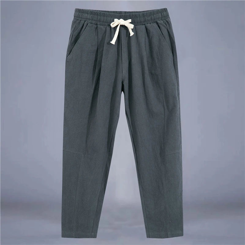 Pantalones Casuales de Algodón y Lino - Estilo Streetwear Hombre