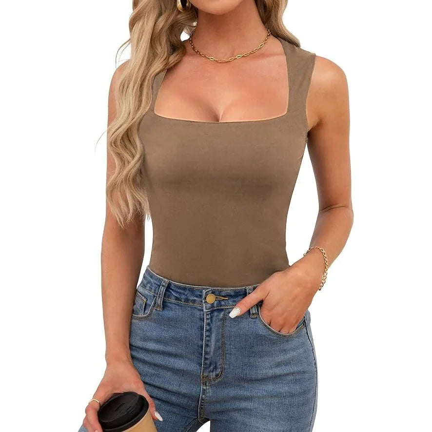 Top Sexy Cuello Cuadrado Sin Mangas - Camiseta Ajustada Estilo Harajuku Mujer