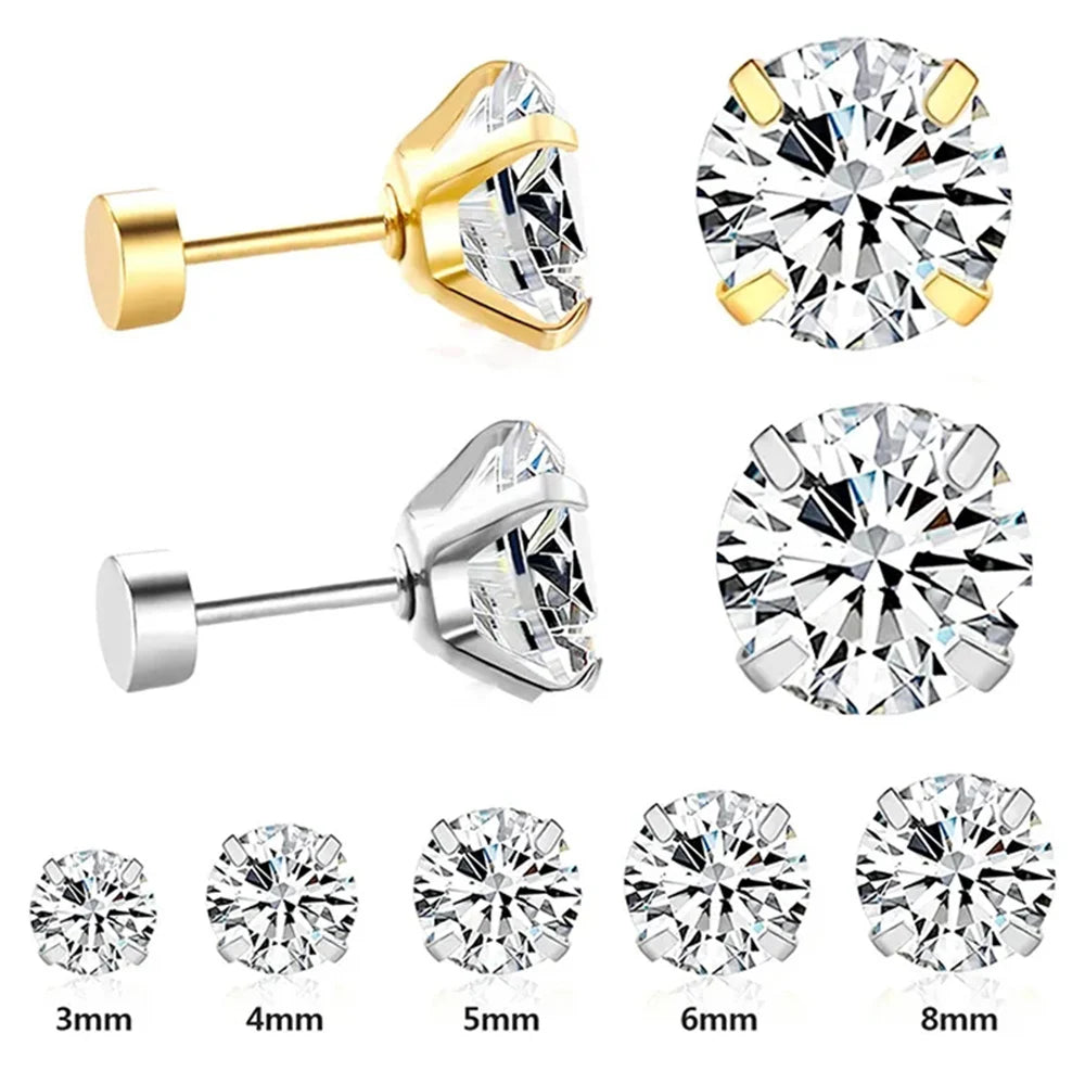 Pendientes Acero Inoxidable Cristal Zirconia - Stud Redondos Tragus Unisex
