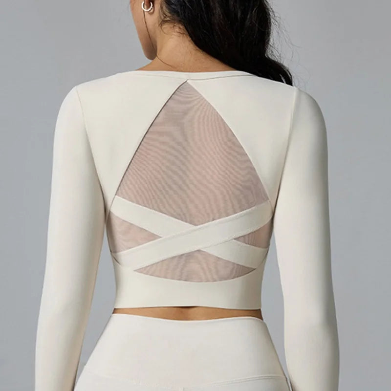 Cloud Hide White Yoga Shirts Long Sleeve Pilates Ballet Blouse Sexy Women Sports Gym Fitness Top Running T-Shirt Workout Shirt