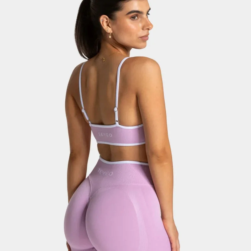 TEVEO Women's Backless Knitted Sports Bra Solid Color Summer Gym Fitness Top with Chest Cushion Sexy Suspender Yoga Bra
