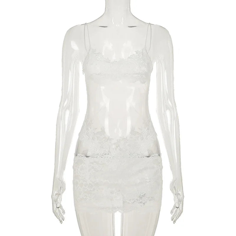 Vestido Mini Sexy con Encaje Transparente - Tirantes Finos