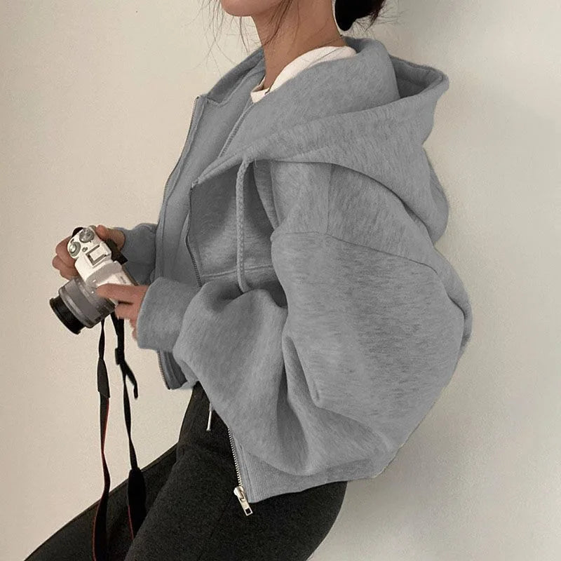 Sudadera con Capucha Crop - Cremallera y Manga Larga