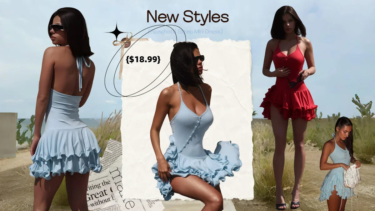 Vestido Mini Línea A con Volantes - Escote en V y Manga Larga