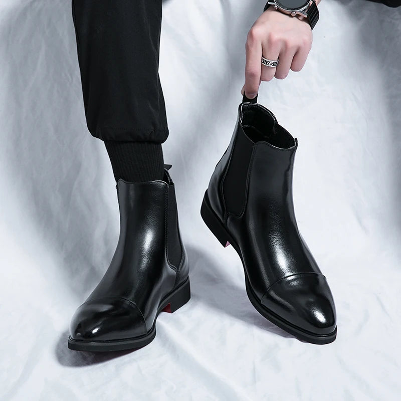 Chelsea Boots Hombre Suela Roja - Botines Business Slip-On Elegantes