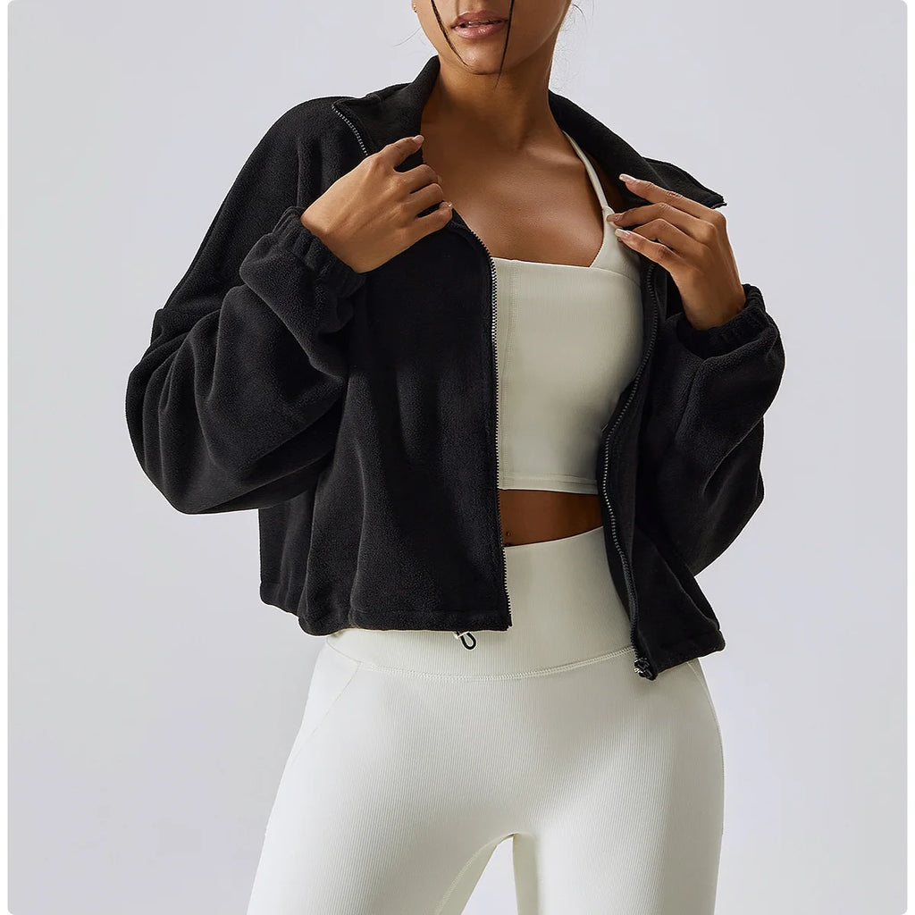 Sudadera Polar con Cremallera Crop - Cuello Alto y Agujeros para Pulgares