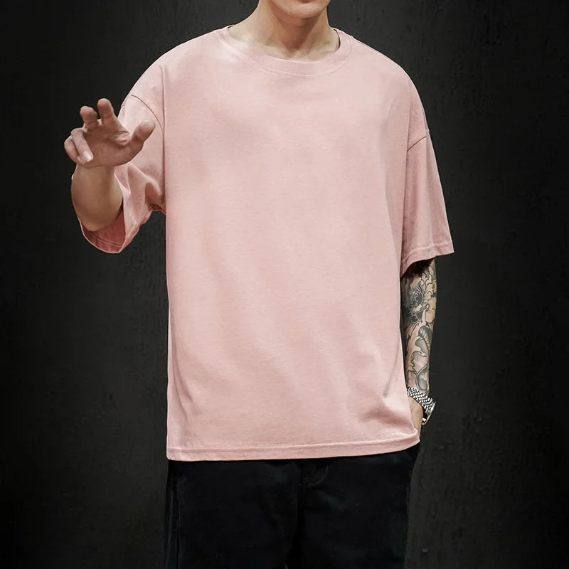 Camiseta Casual de Algodón - Manga Corta Holgada Hombre