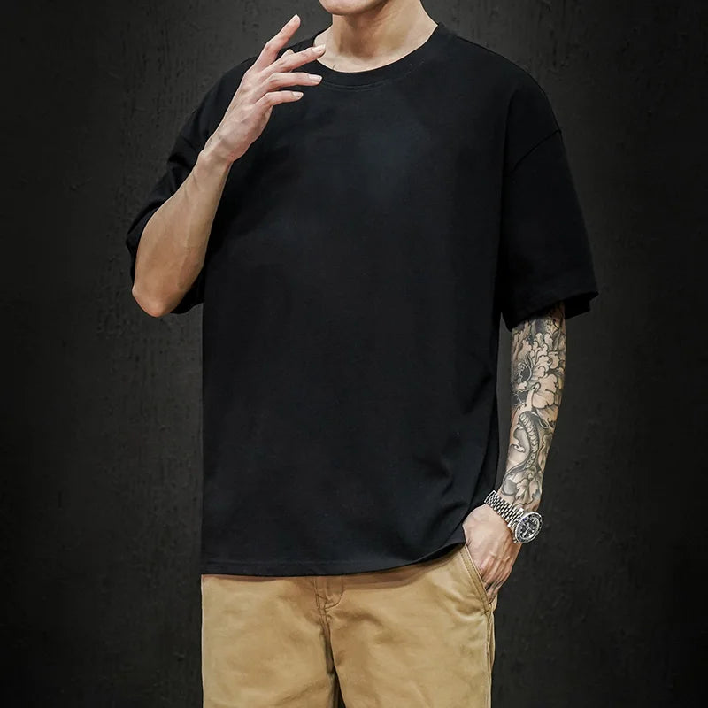 Camiseta Casual de Algodón - Manga Corta Holgada Hombre
