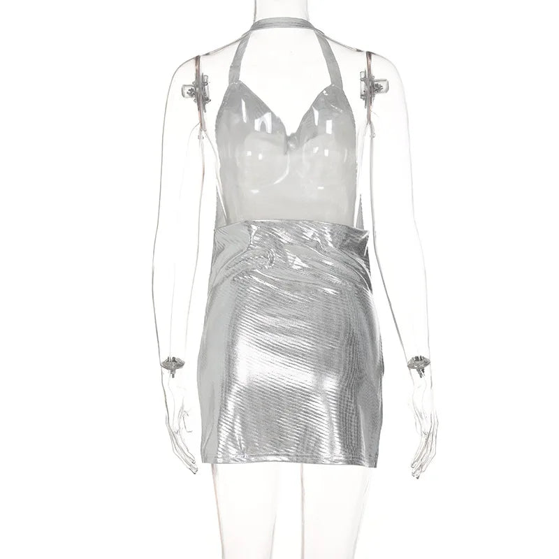 Vestido Corto de Fiesta con Lentejuelas - Cuello Halter