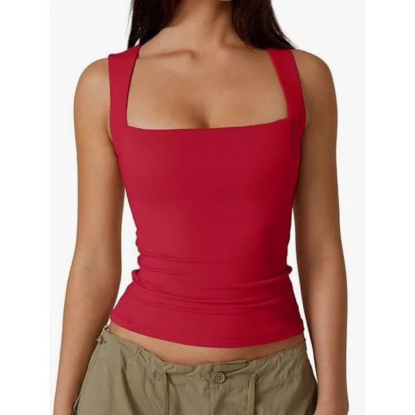 Top Sexy Cuello Cuadrado Sin Mangas - Camiseta Ajustada Estilo Harajuku Mujer