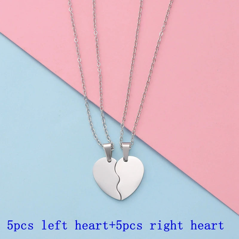 Set 10 Collares Corazón Roto Acero Inoxidable - Colgantes Parejas DIY