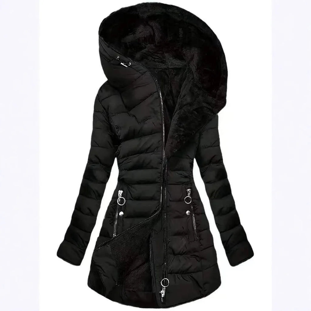 Chaqueta Fleece con Capucha - Cálida Larga Otoño Invierno Mujer
