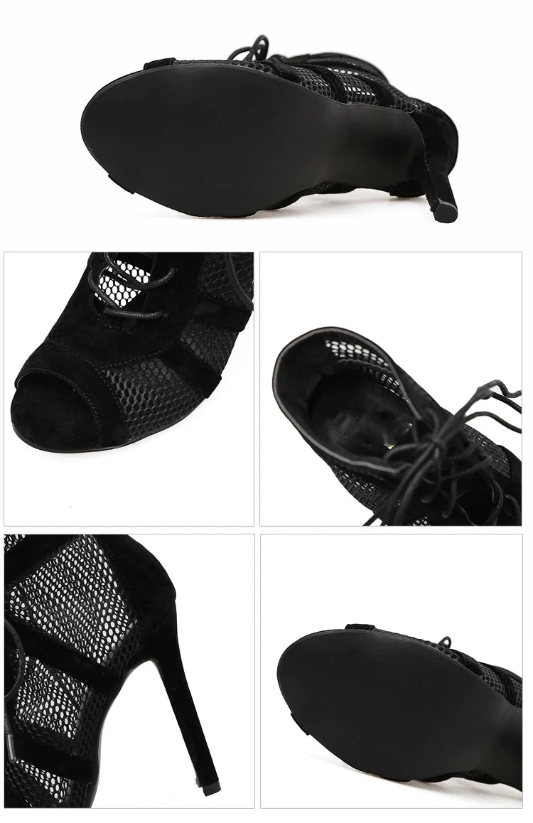 Sandalias Baile Cordones Cruzados - Tacón Fino Punta Abierta Sexy Mujer