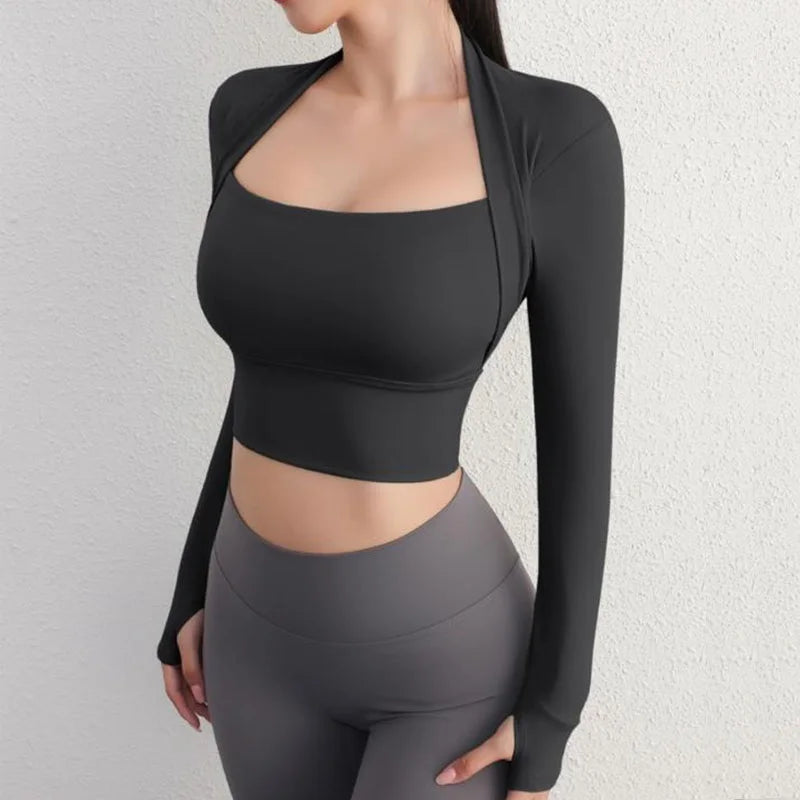 Top Yoga Manga Larga Crop - Fitness Gym Mujer