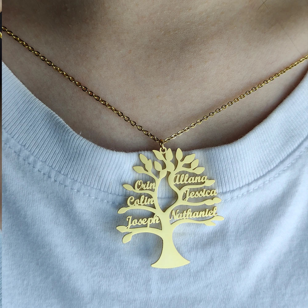 Collar Árbol de la Vida Personalizado - REGALO PERFECTO - Nombres Familia Oro