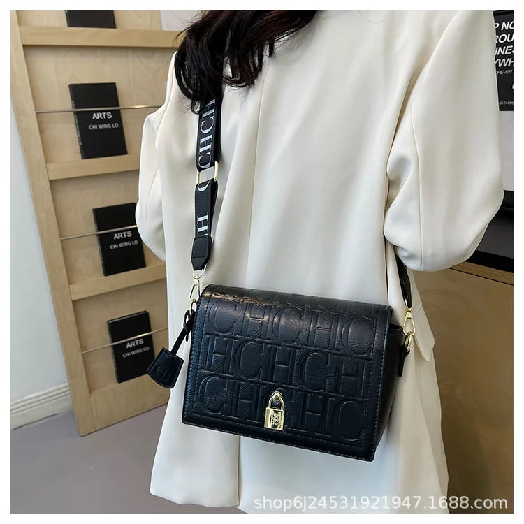 Bolso Bandolera Gran Capacidad con Letras en Relieve - Estilo Minimalista PU