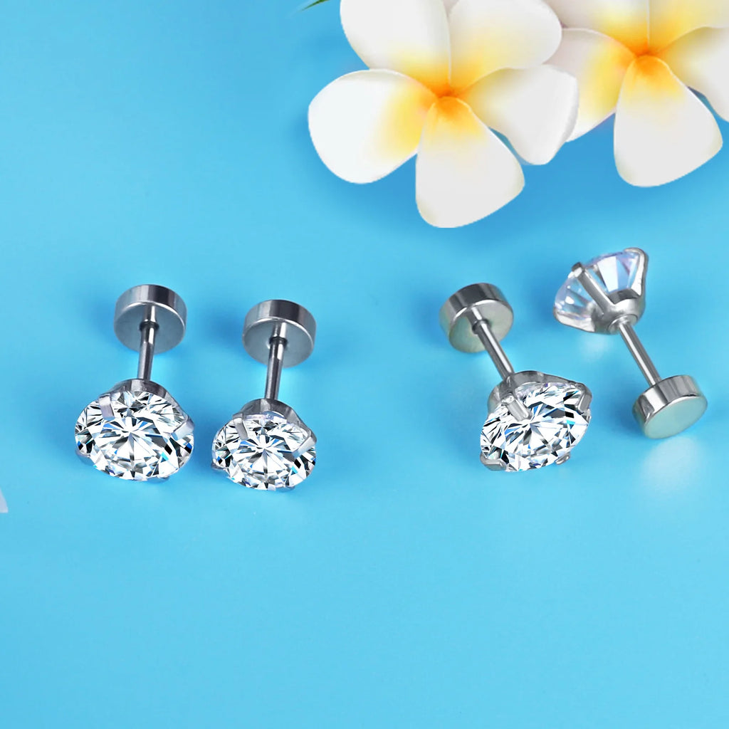 Pendientes Acero Inoxidable Cristal Zirconia - Stud Redondos Tragus Unisex