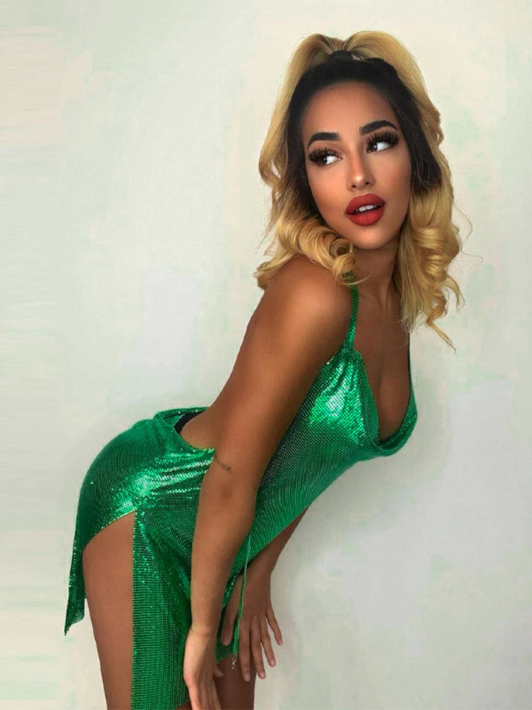 Vestido Corto de Fiesta con Lentejuelas - Cuello Halter