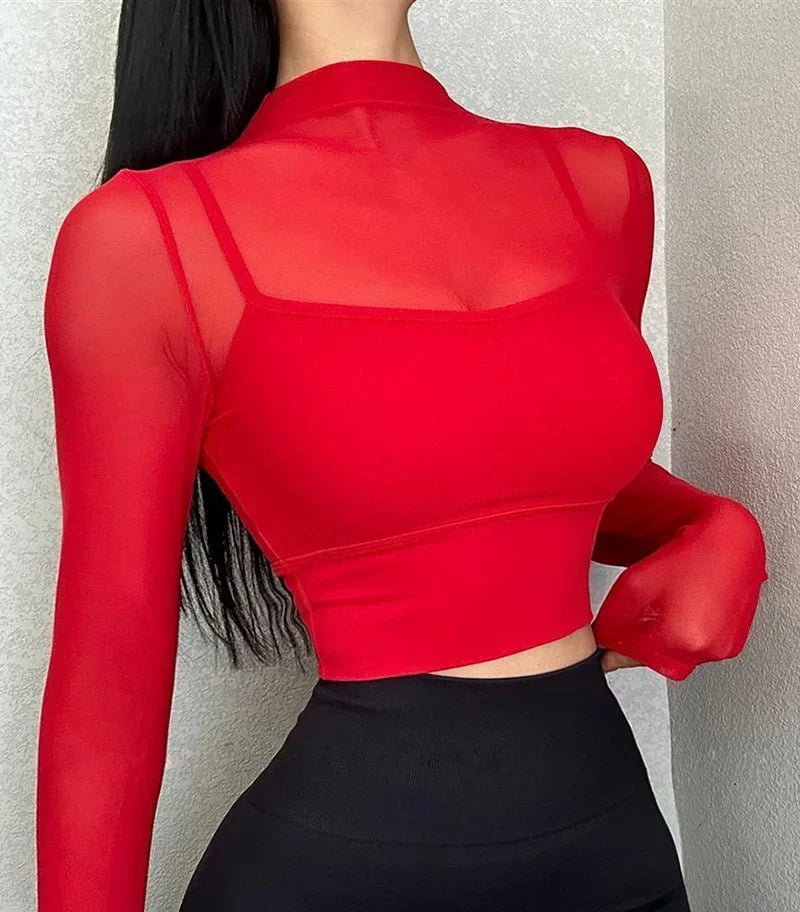 Cloud Rise Red Sports Shirt for Girls Fitness Women Long Sleeve Yoga Blouse Gym Top Running T-Shirt XS Autumn Workout Activewear