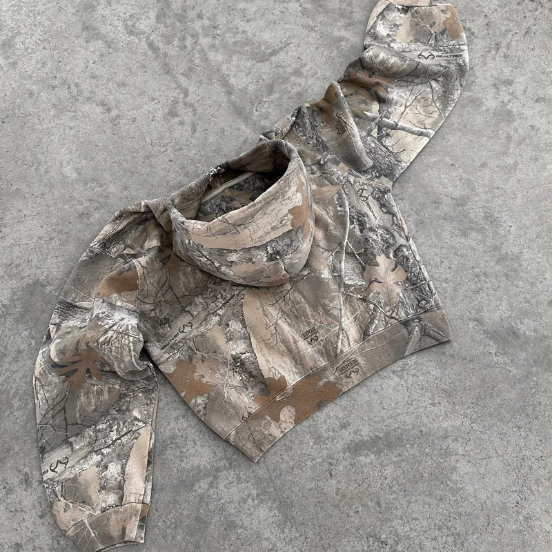 Sudadera Y2K Camuflaje con Cremallera - Estilo Hip Hop Oversized Unisex