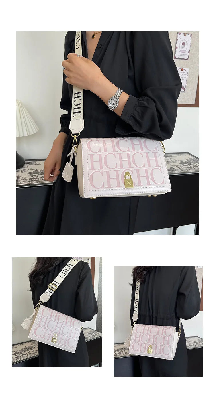 Bolso Bandolera Gran Capacidad con Letras en Relieve - Estilo Minimalista PU