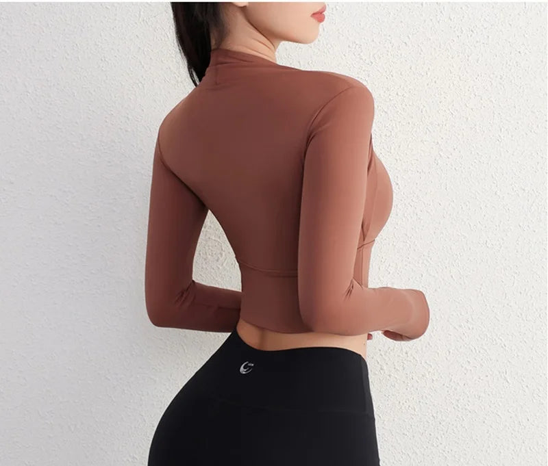 Top Yoga Manga Larga Crop - Fitness Gym Mujer