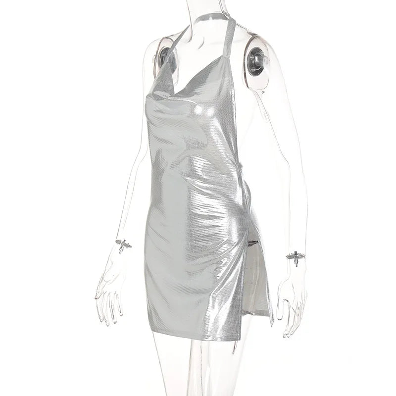 Vestido Corto de Fiesta con Lentejuelas - Cuello Halter