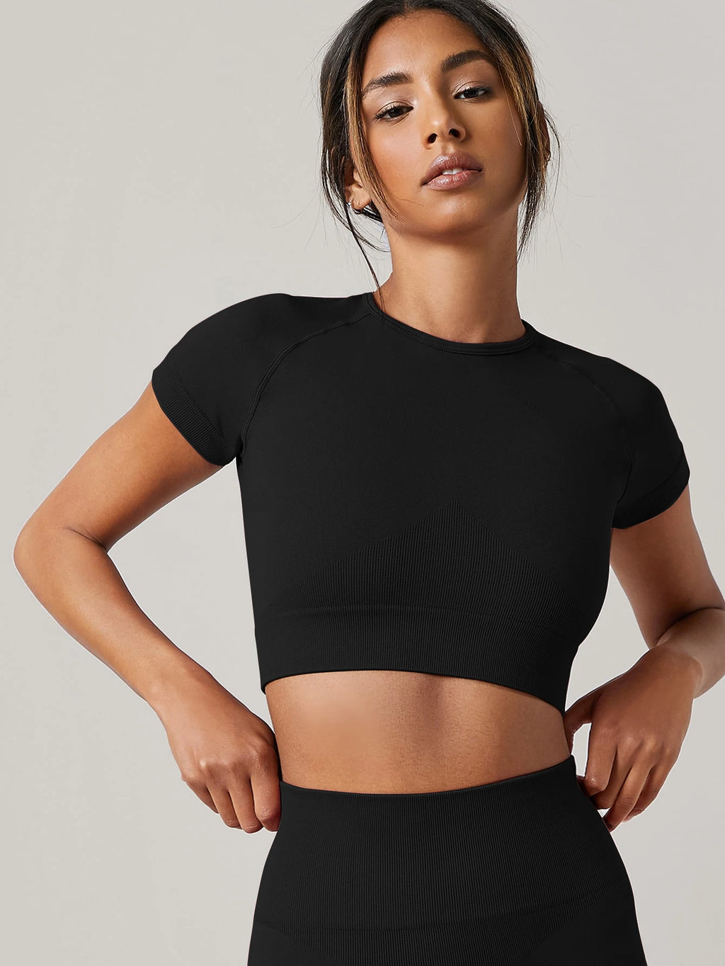 Top Yoga Sin Costuras Manga Corta - Fitness Gym Mujer