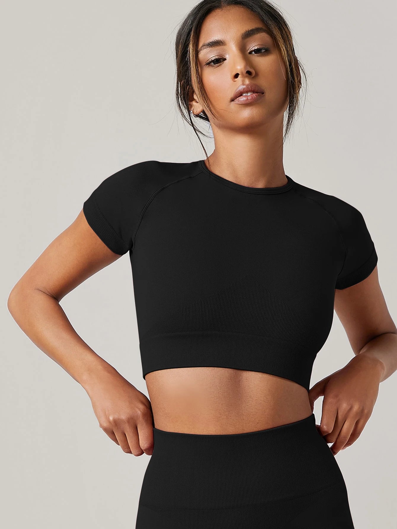 Top Yoga Sin Costuras Manga Corta - Fitness Gym Mujer