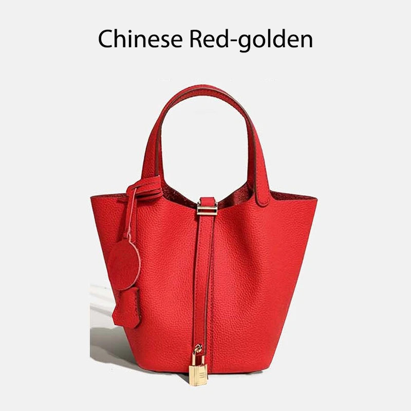 Bolso de Cuero Auténtico - Diseño Tipo Cubo Grande