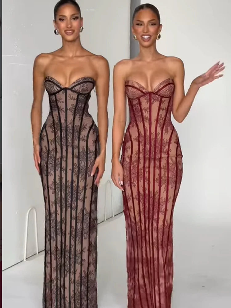 Vestido Maxi con Corsé de Gasa - Sin Tirantes