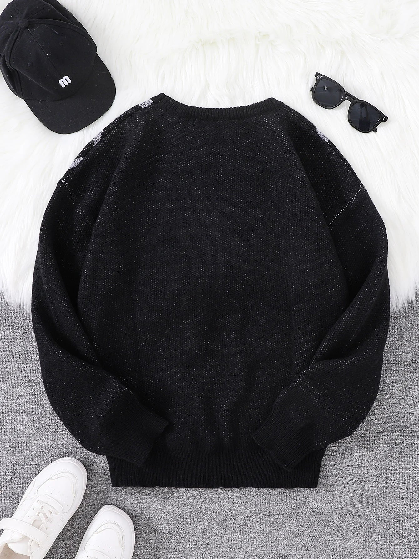 Suéter con Patrón Spider Web Jacquard - Cuello Redondo Hombre