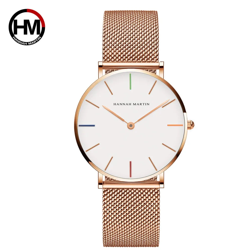 Reloj HANNAH MARTIN Rose Gold 36mm - Acero Inoxidable Cuarzo Japonés Mujer