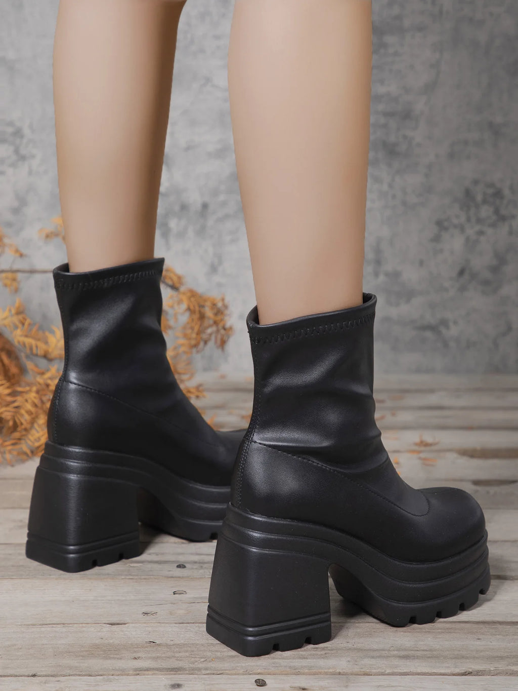 Botines Mujer Tacón Cuadrado Alto - Punta Cuadrada Cremallera Suela Gruesa