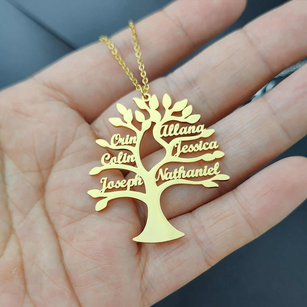 Collar Árbol de la Vida Personalizado - REGALO PERFECTO - Nombres Familia Oro