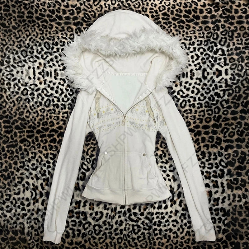 Sudadera con Cuello de Piel Sintética - Estilo Y2K Harajuku