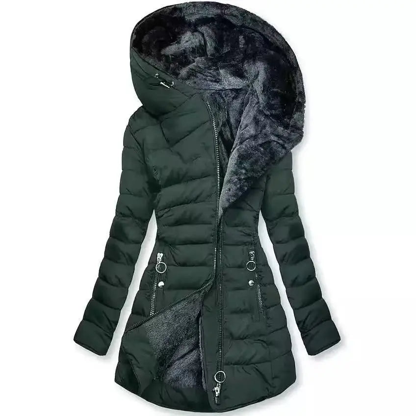 Chaqueta Fleece con Capucha - Cálida Larga Otoño Invierno Mujer