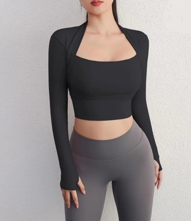 Top Yoga Manga Larga Crop - Fitness Gym Mujer