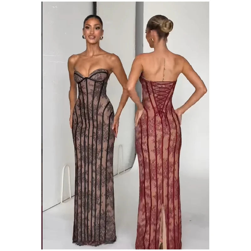 Vestido Maxi con Corsé de Gasa - Sin Tirantes