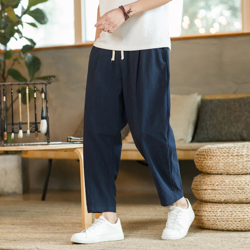 Pantalones Casuales de Algodón y Lino - Estilo Streetwear Hombre