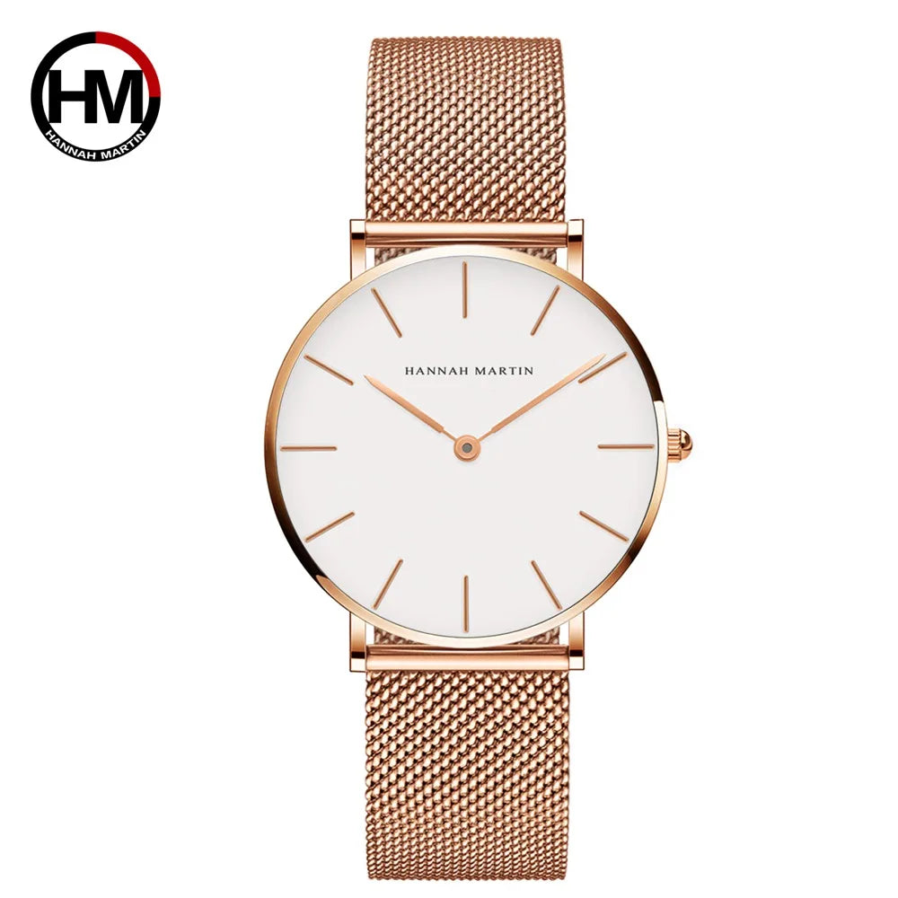 Reloj HANNAH MARTIN Rose Gold 36mm - Acero Inoxidable Cuarzo Japonés Mujer