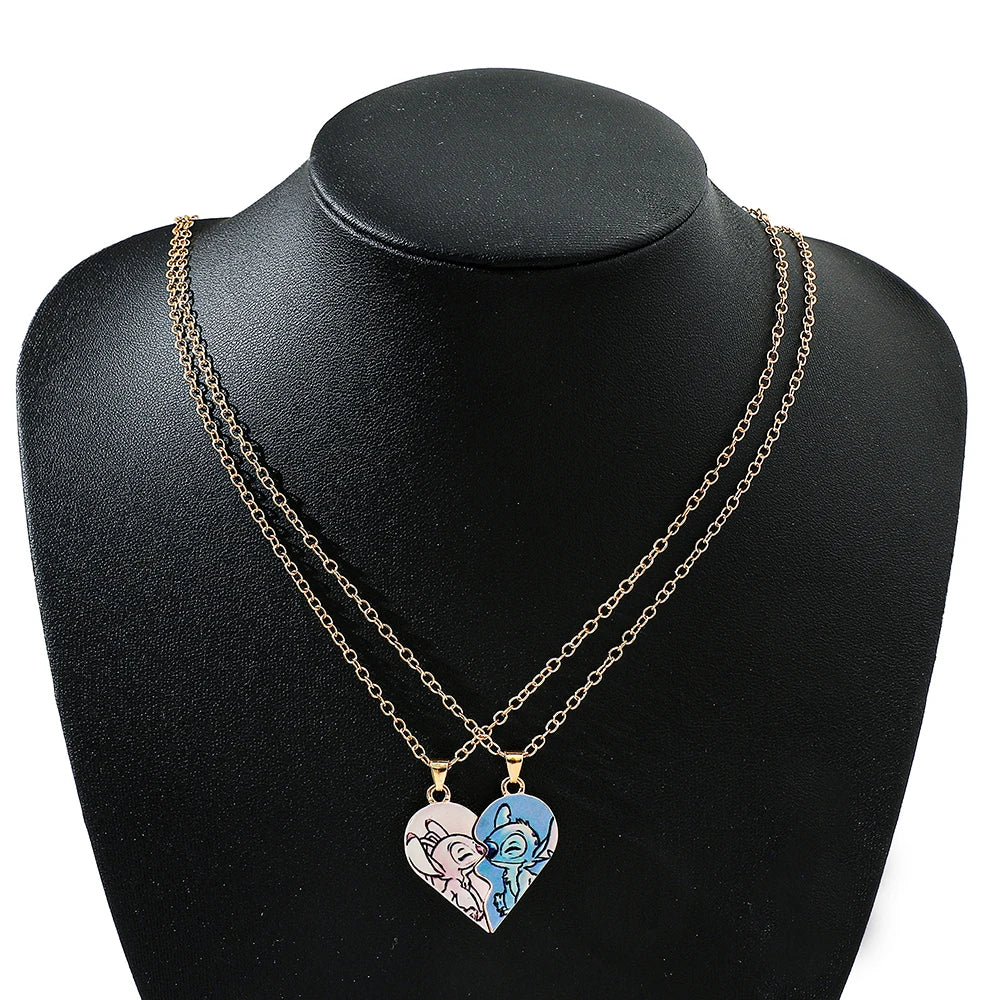 Collar Stitch Disney Parejas 2 Piezas - Colgante Corazón Ángel Amistad