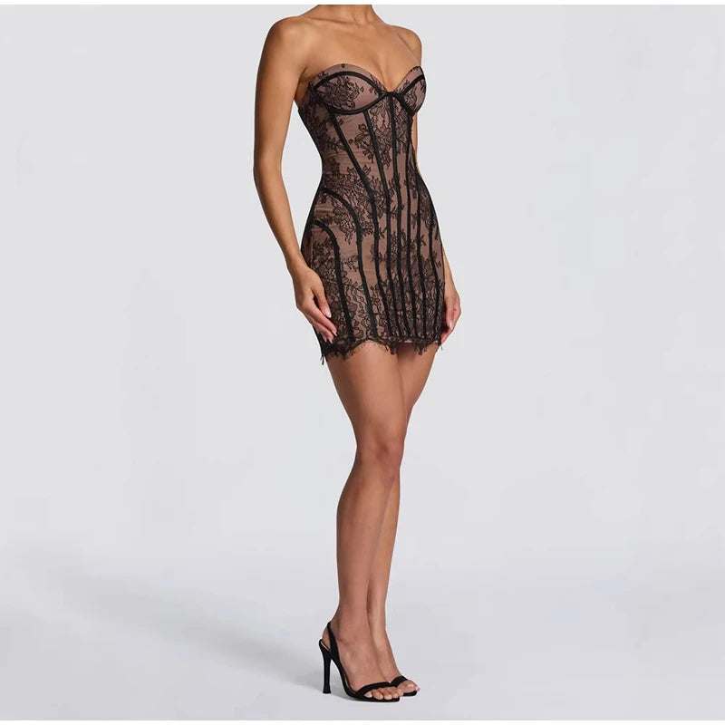 Vestido Maxi con Corsé de Gasa - Sin Tirantes