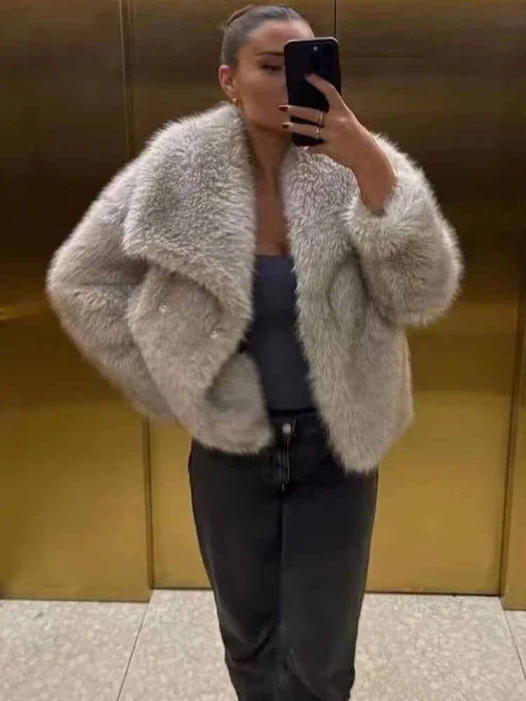 Abrigo Faux Fur Plush - Estilo Fluffy Otoño Invierno Mujer