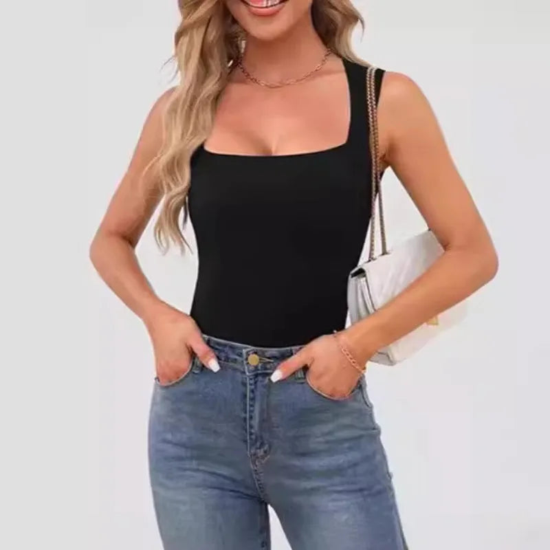 Top Sexy Cuello Cuadrado Sin Mangas - Camiseta Ajustada Estilo Harajuku Mujer